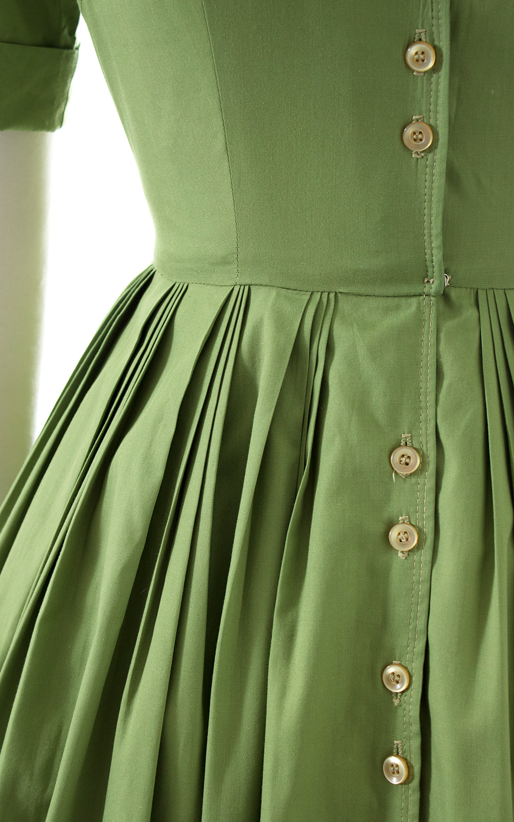 1950s Green Cotton Shirtwaist Dress