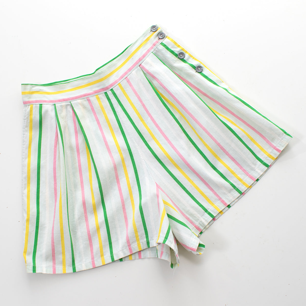 1940s Striped Cotton Side Button Shorts | small