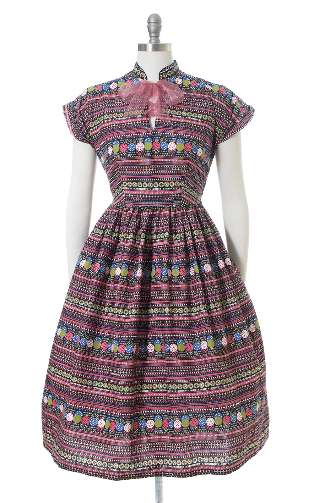 1950s Polka Dot Striped Colorful Cotton Day Dress