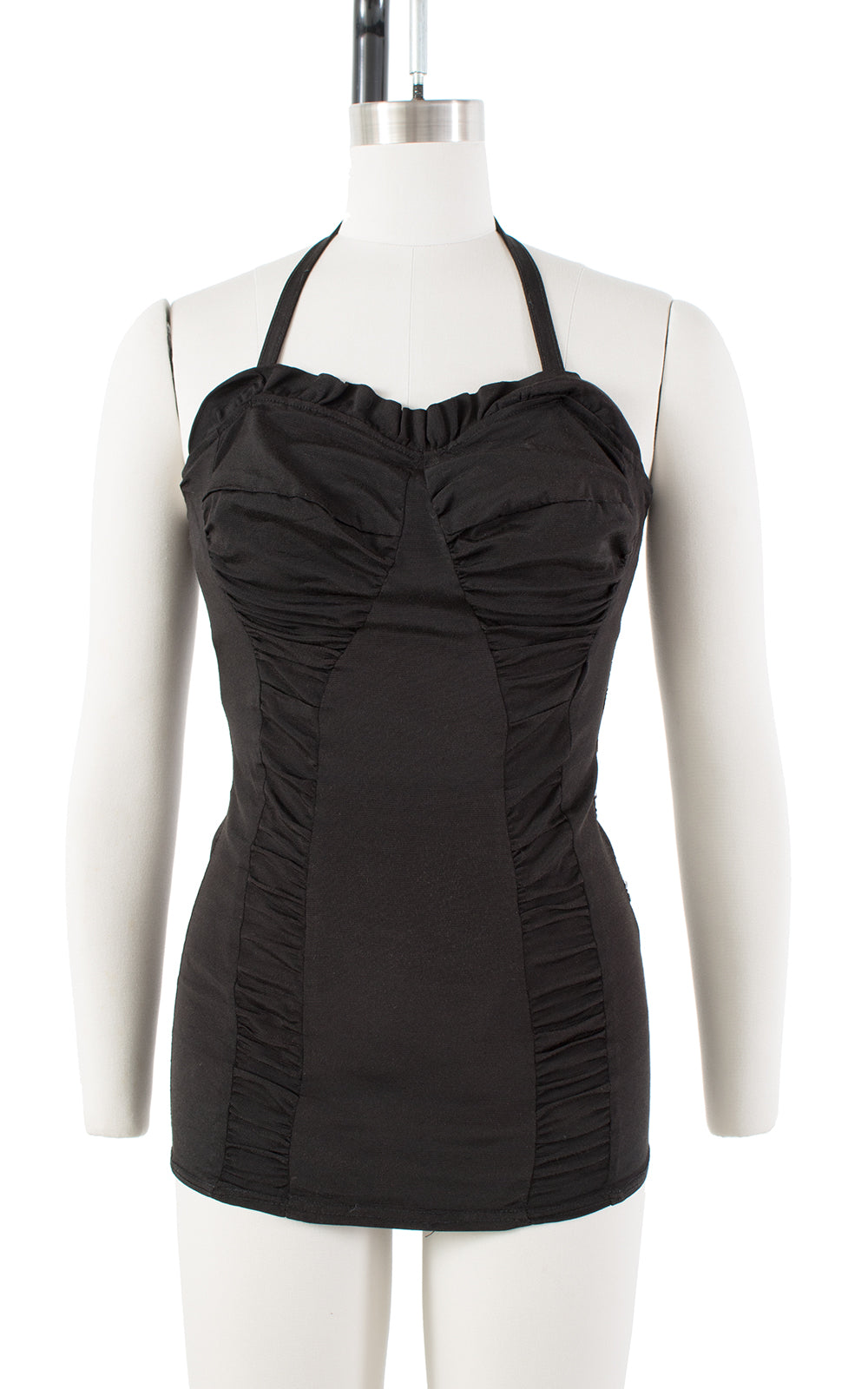 1950s Ruched Black Halter or Strapless Swimsuit