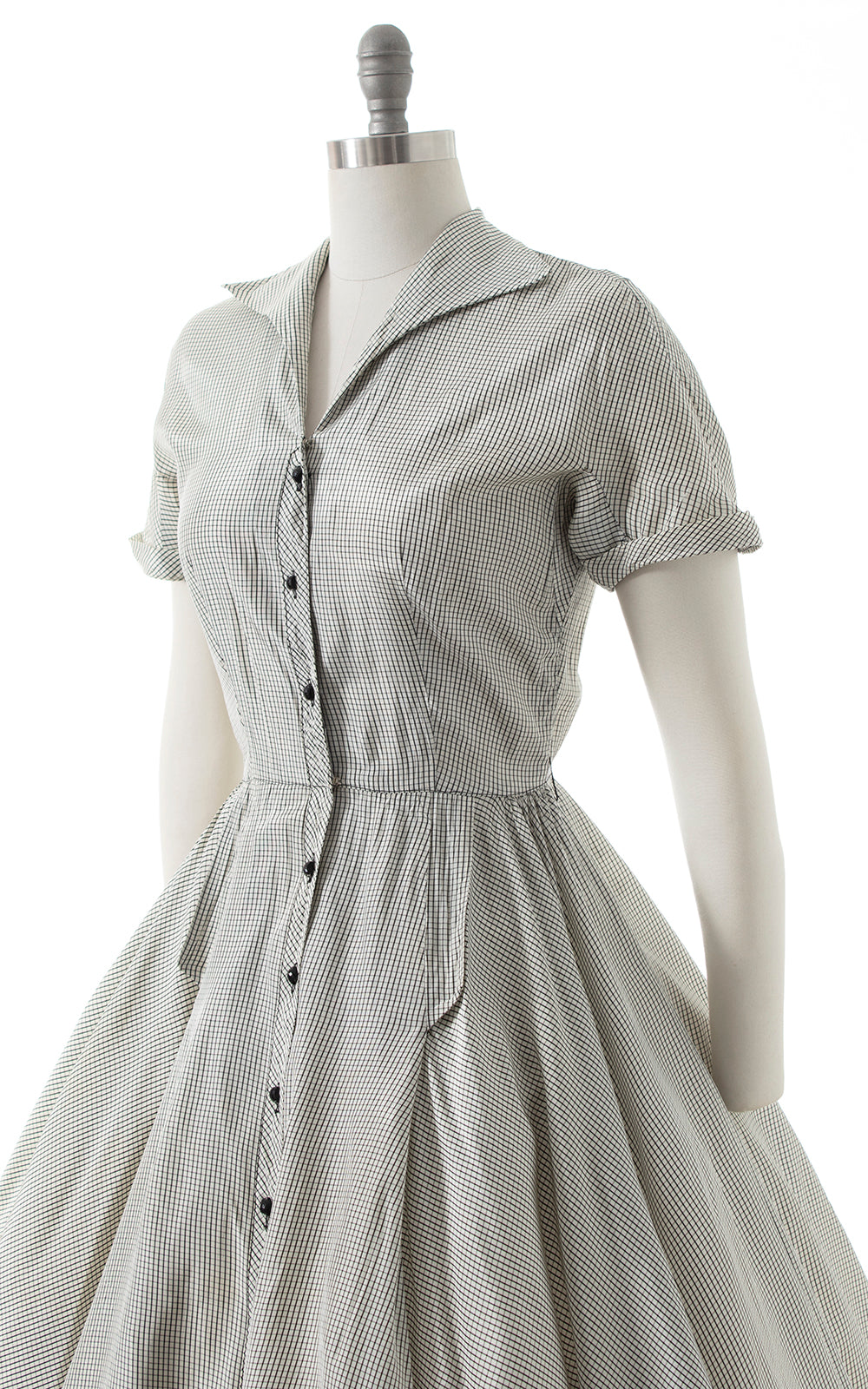 1950s Windowpane Plaid Shirtwaist Dress | small