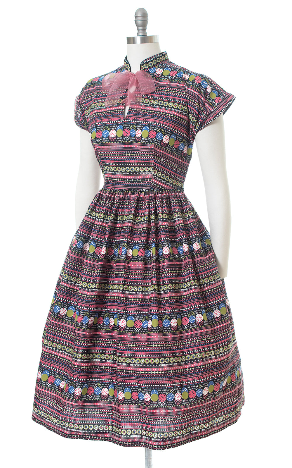 1950s Polka Dot Striped Colorful Cotton Day Dress