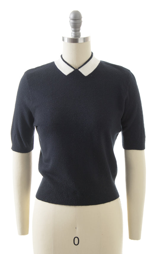 1950s Faux Peter Pan Collar Knit Sweater Top