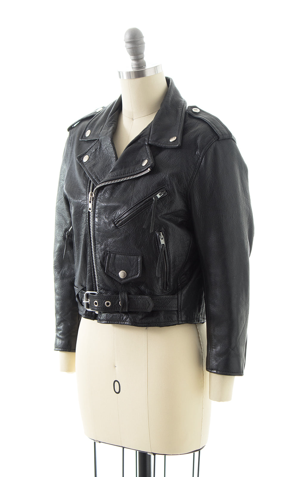 1980s First Brand Cropped Leather Moto Jacket BirthdayLifeVintage