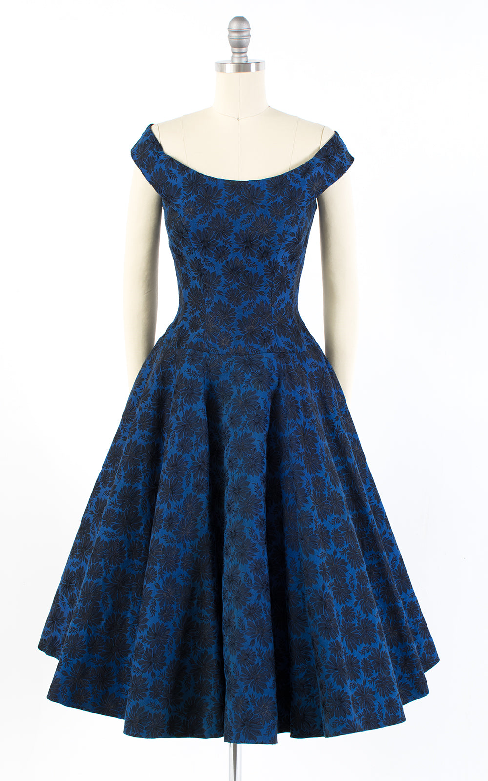 1950s Floral Damask Off the Shoulder Party Dress | x-small