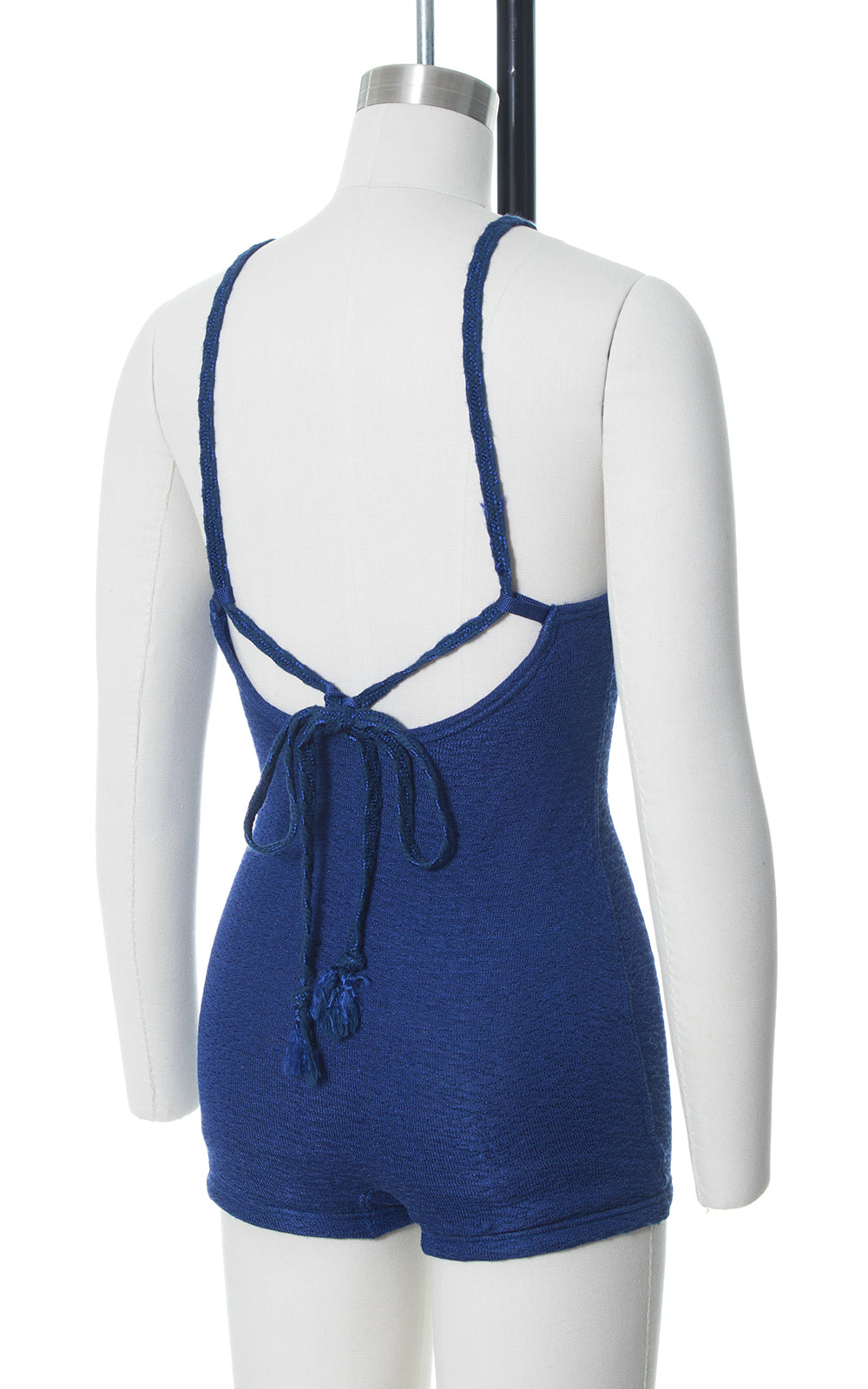 1930s Deadstock Blue Knit Strappy Open Back Swimsuit