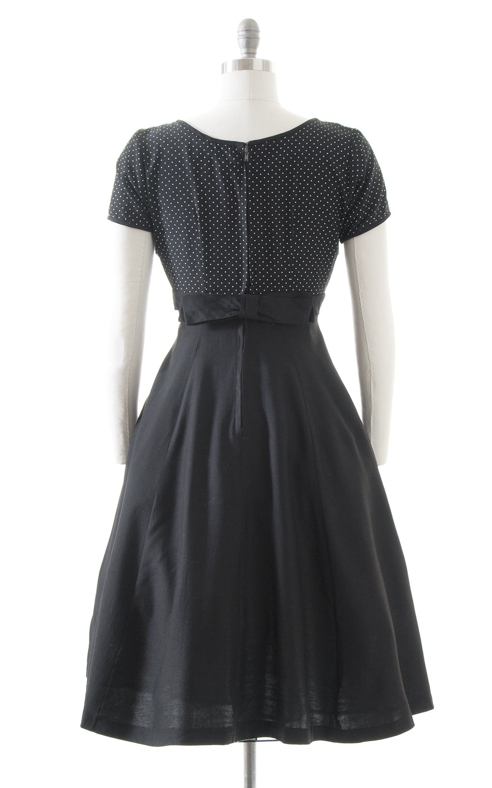 1950s Polka Dot Black Swing Dress