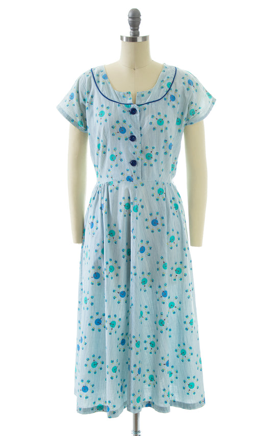 1940s Clocks Novelty Print Shirtwaist Dress | small