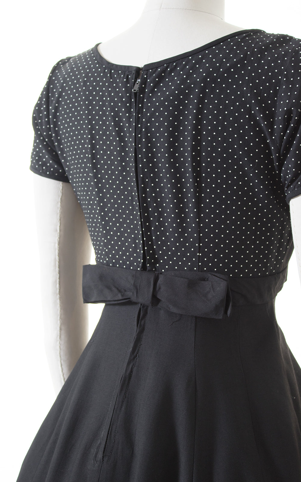 1950s Polka Dot Black Swing Dress
