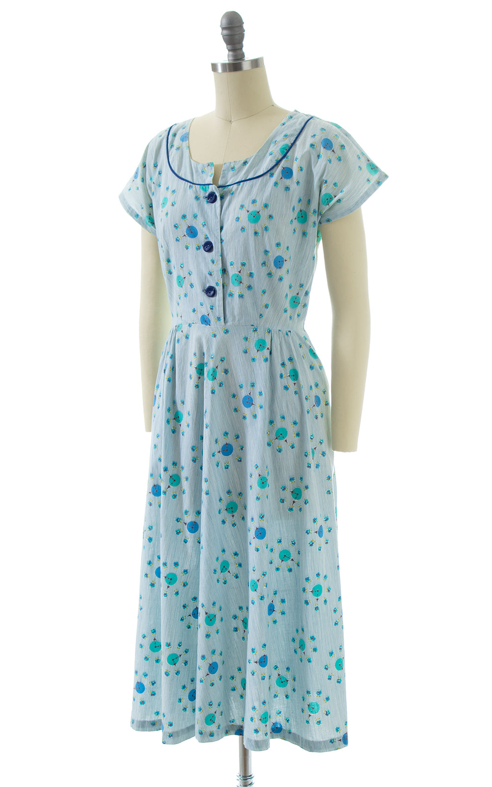 1940s Clocks Novelty Print Shirtwaist Dress | small