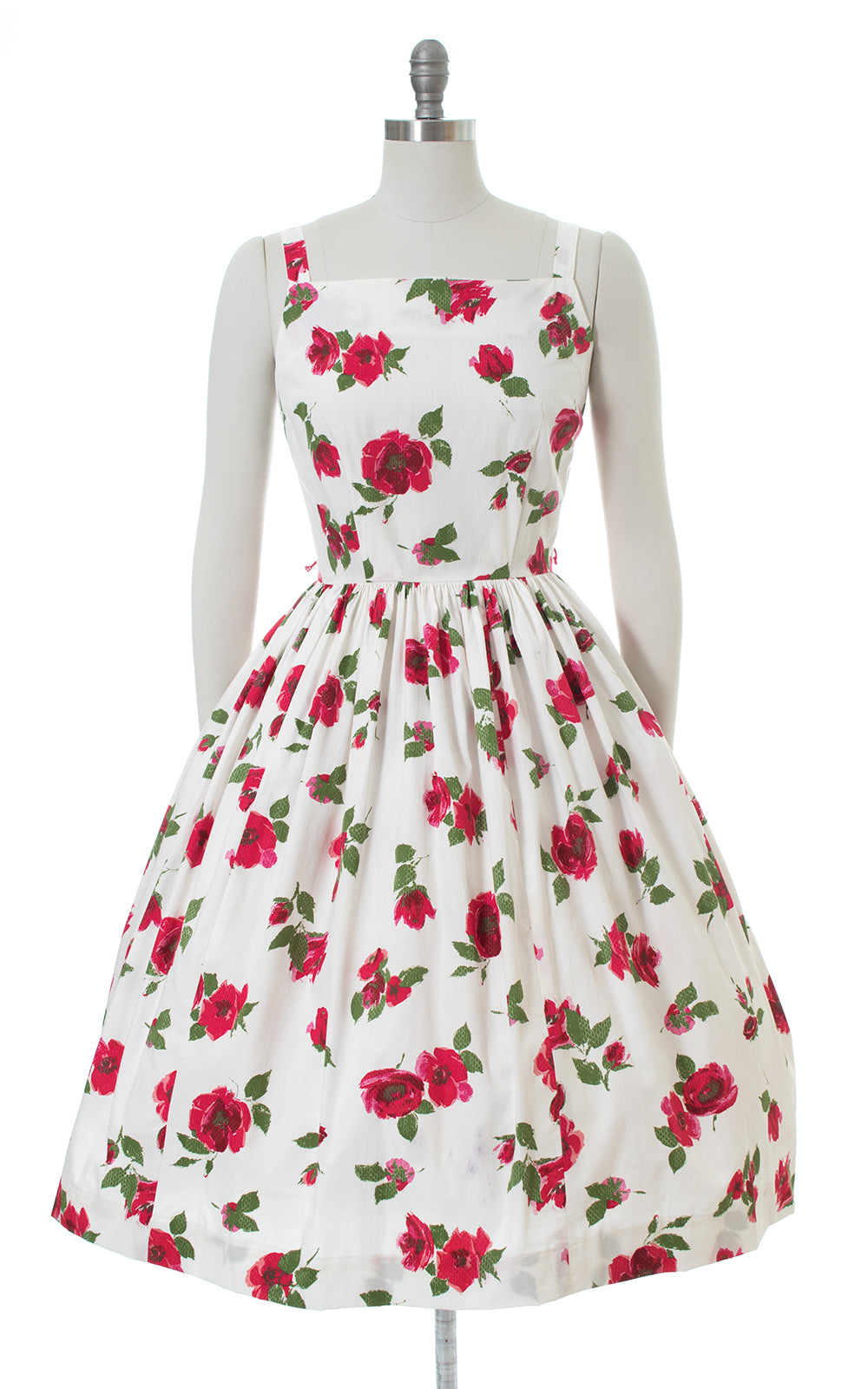 1950s Floral Cotton Hot Pink White Sundress