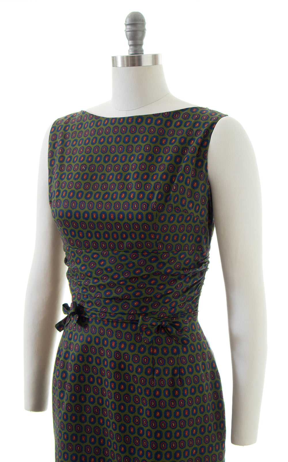 1950s Paisley Green Cotton Wiggle Dress