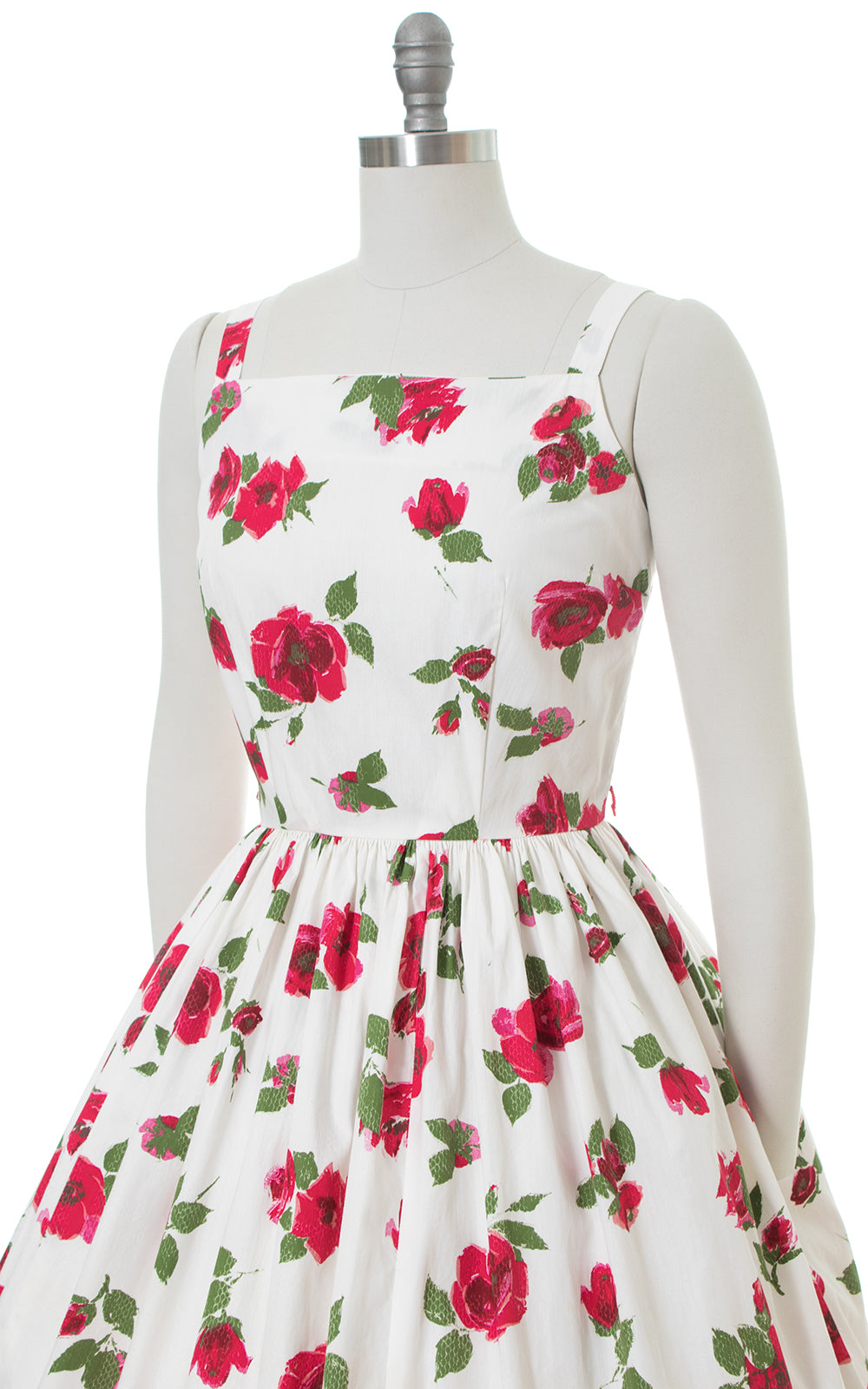1950s Floral Cotton Hot Pink White Sundress
