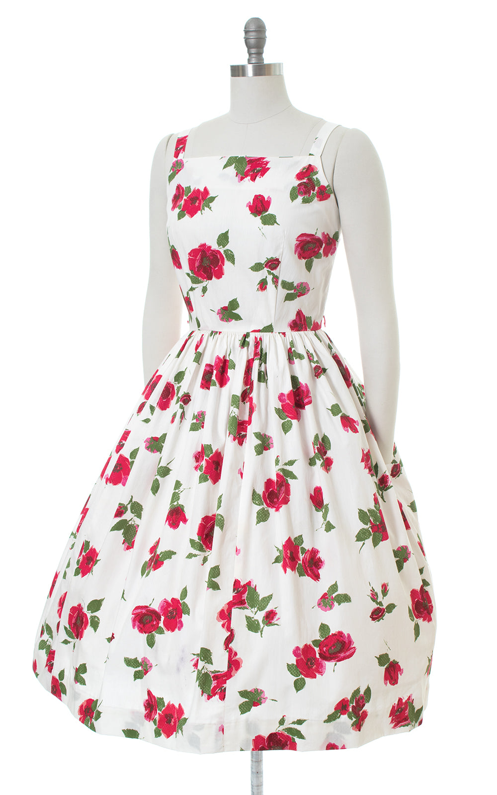 1950s Floral Cotton Hot Pink White Sundress