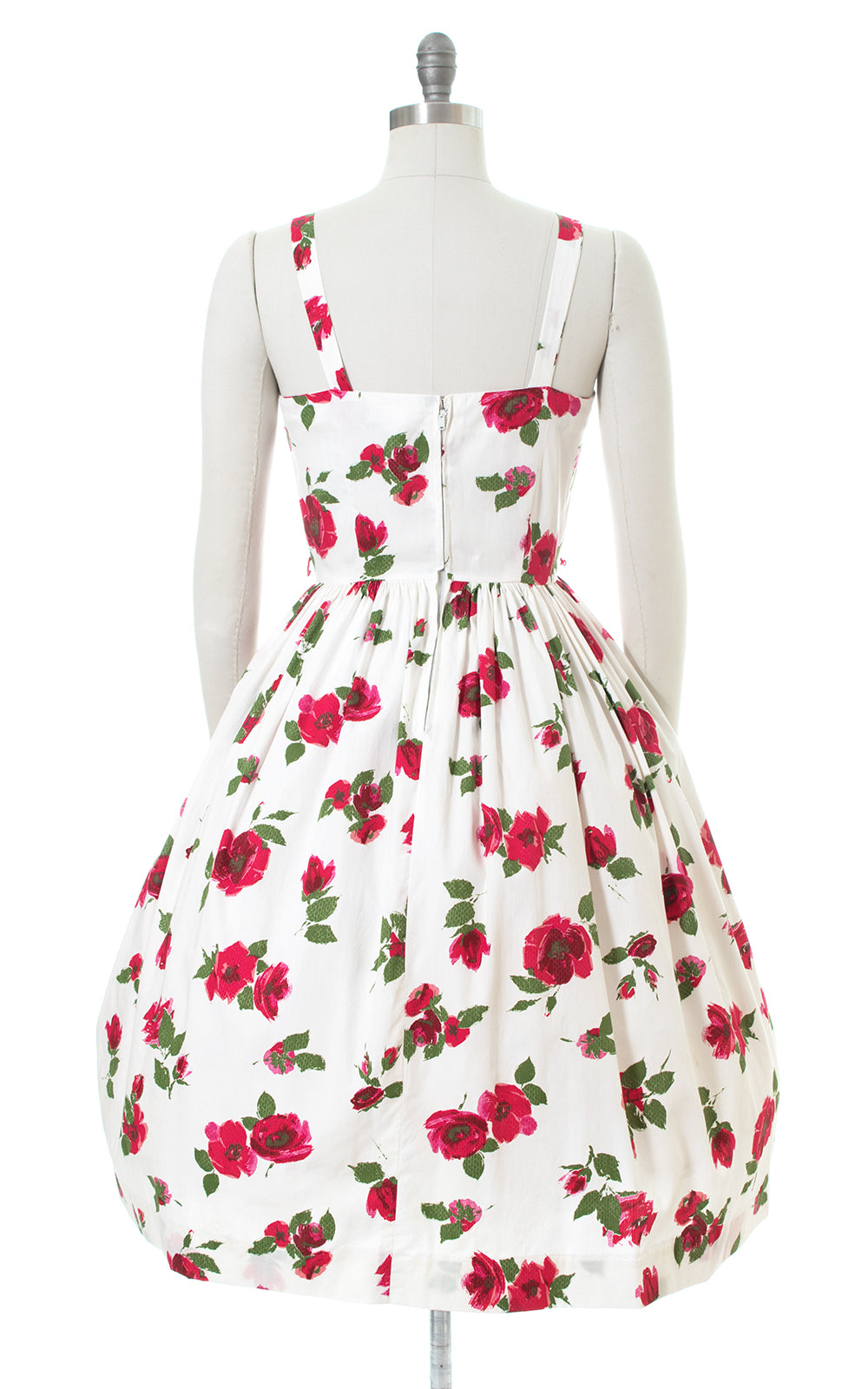 1950s Floral Cotton Hot Pink White Sundress