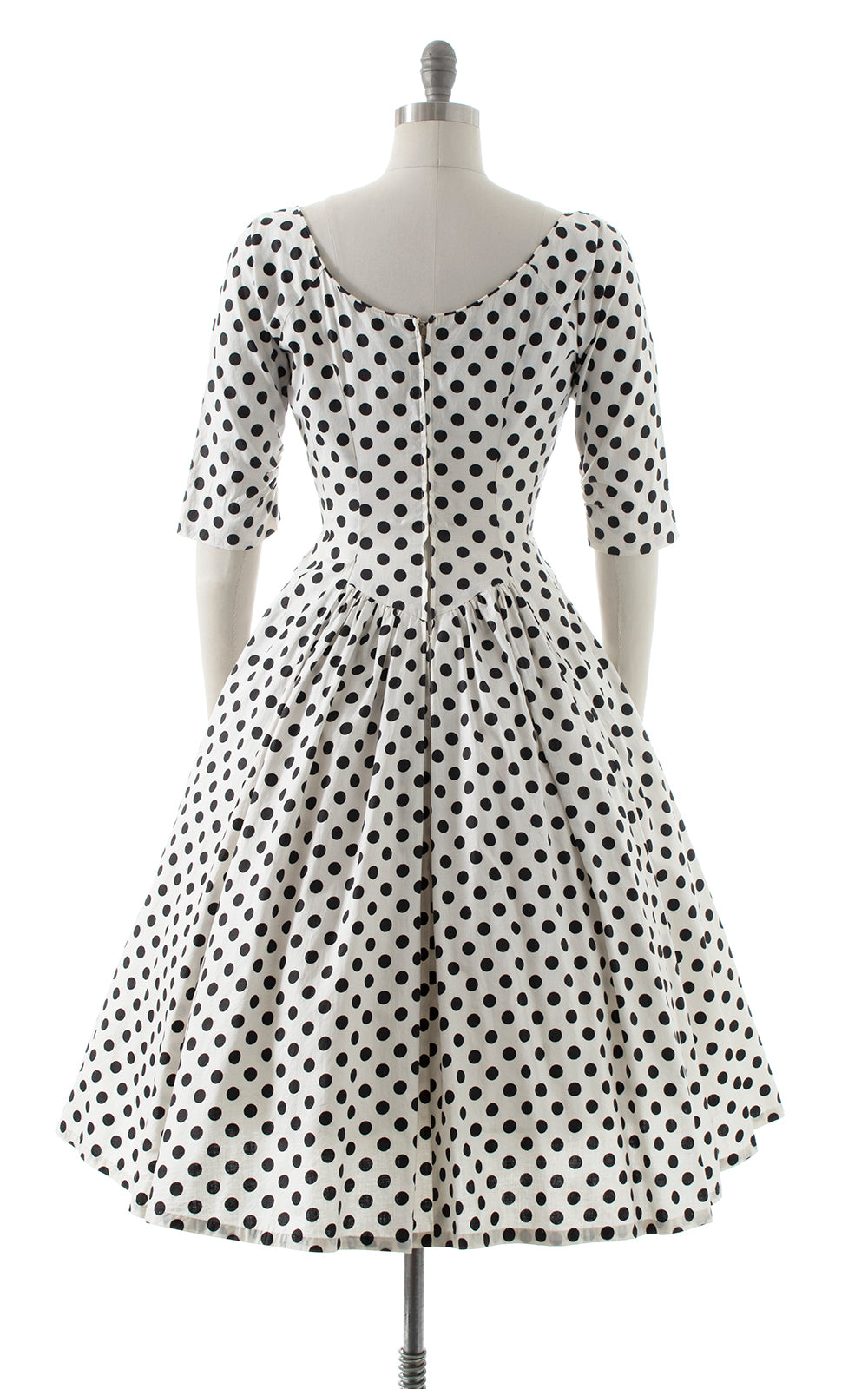1950s Black Polka Dot Cotton Dress | medium Birthday Life Vintage 1950s Black Polka Dot Cotton Dress | medium Birthday Life Vintage