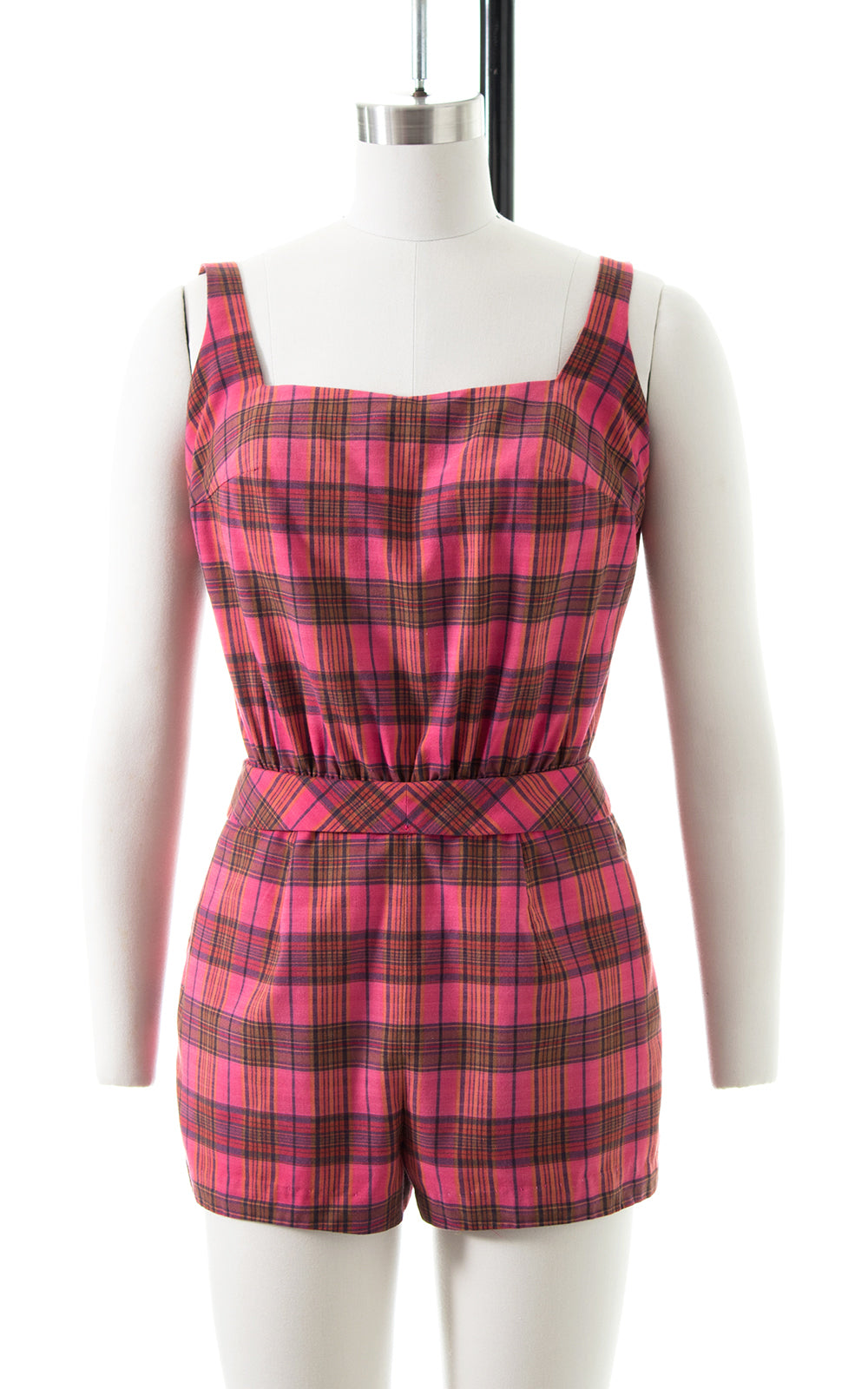 1950s Pink Plaid Cotton Romper