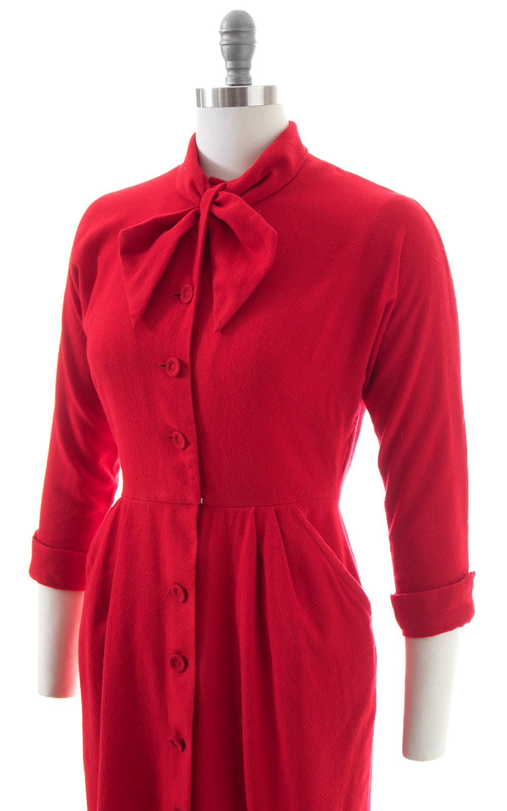 1950s Red Hot Wool Shirtwaist Wiggle Dress
