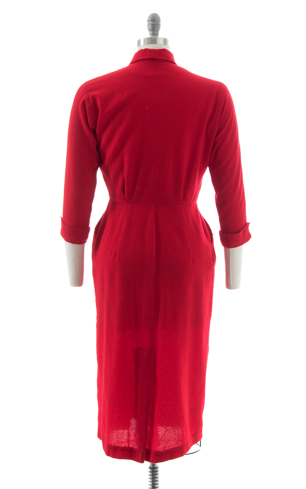 1950s Red Hot Wool Shirtwaist Wiggle Dress