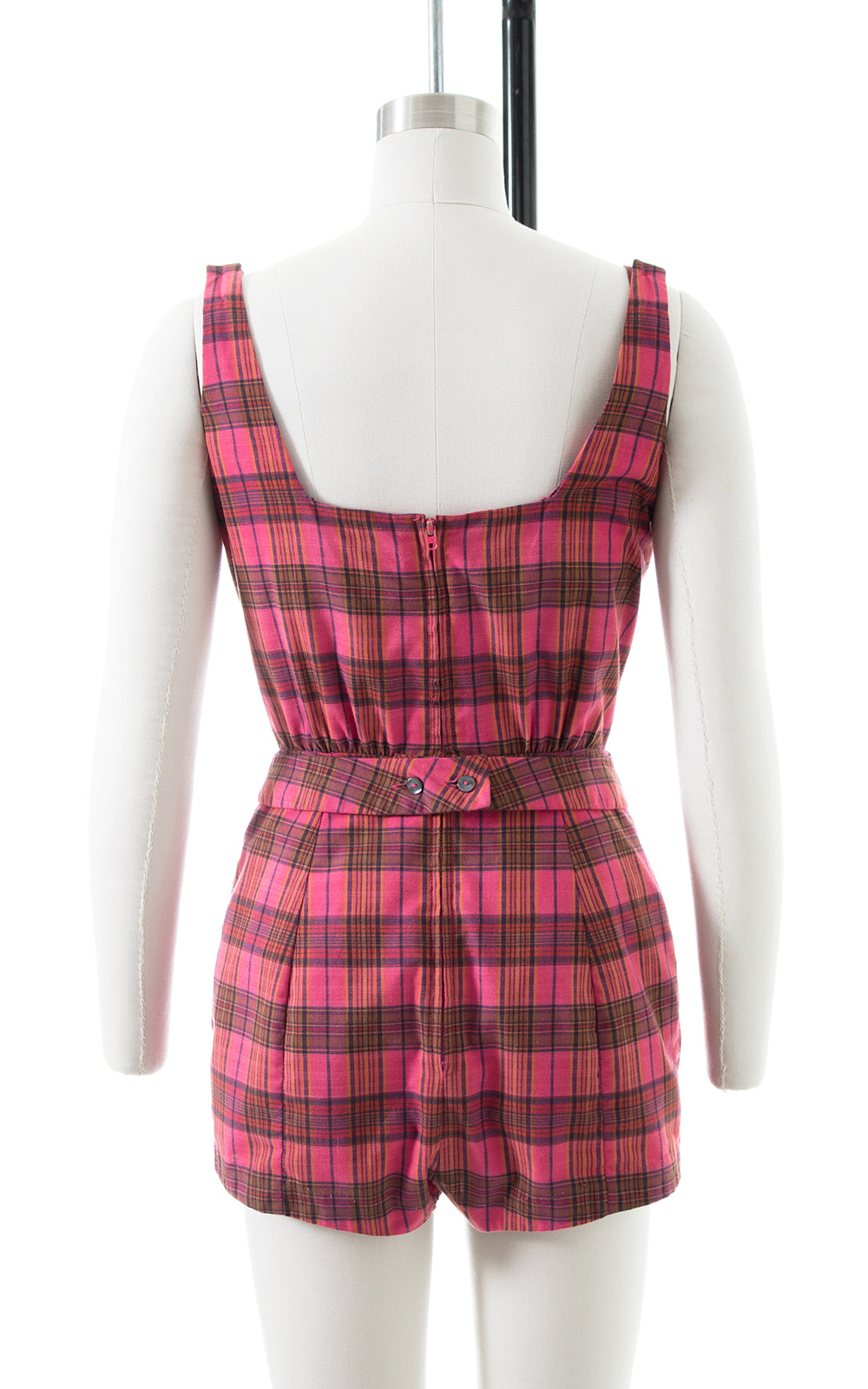 1950s Pink Plaid Cotton Romper