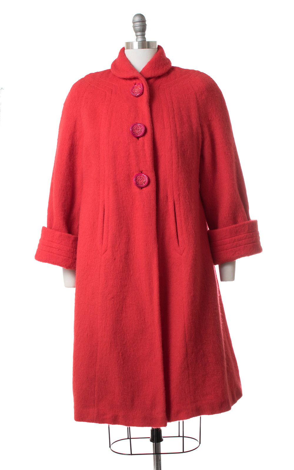 1950s Red Wool Swing Coat with Candy Buttons