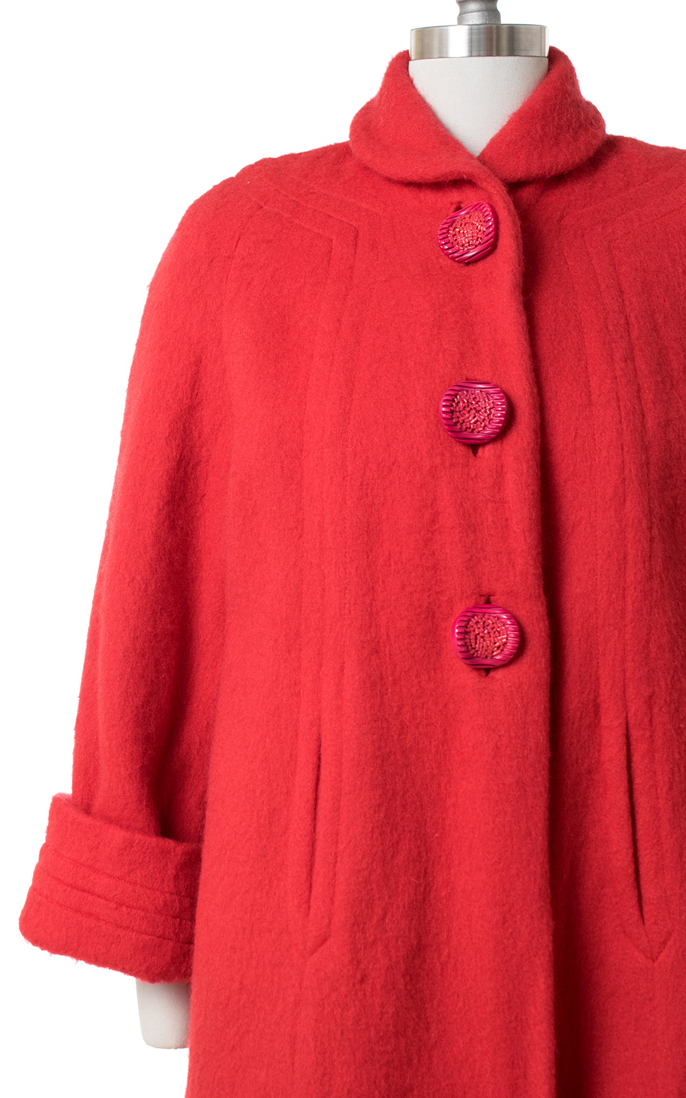 1950s Red Wool Swing Coat with Candy Buttons