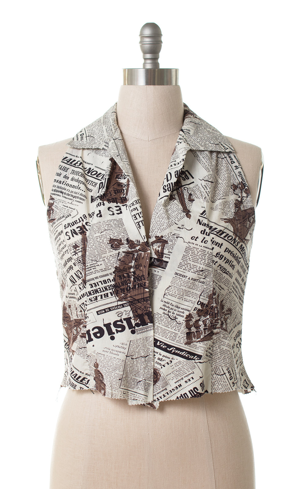 1950s French Newspaper Novelty Print Blouse