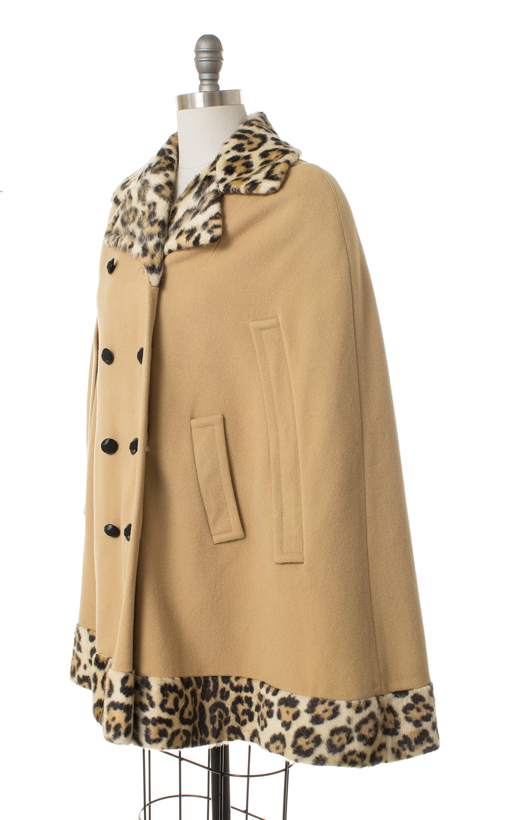 1960s Leopard Print Faux Fur & Wool Cape