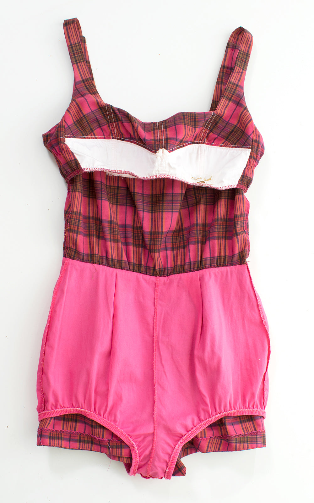 1950s Pink Plaid Cotton Romper