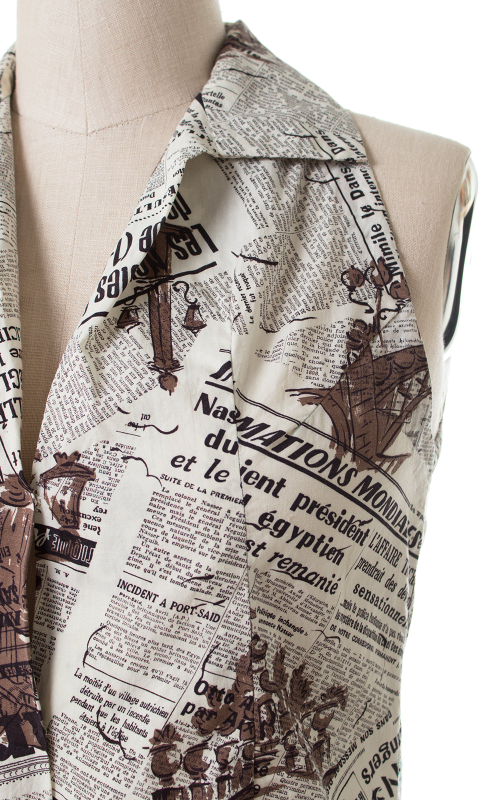 1950s French Newspaper Novelty Print Blouse