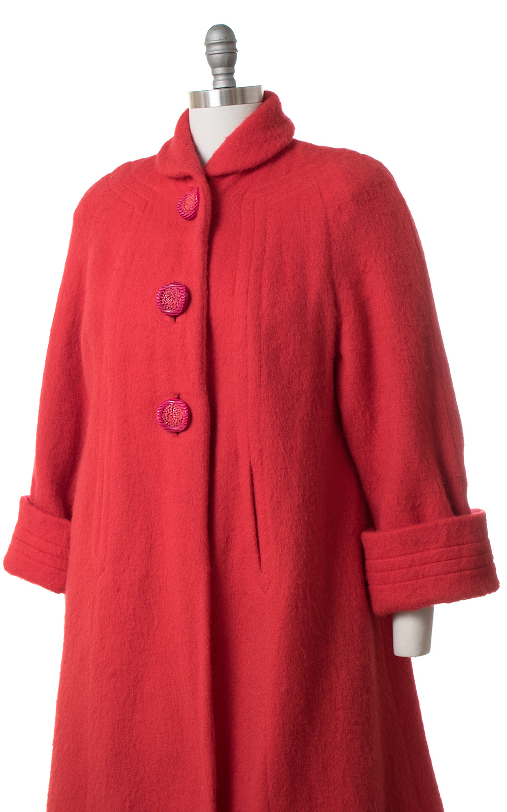1950s Red Wool Swing Coat with Candy Buttons small/medium