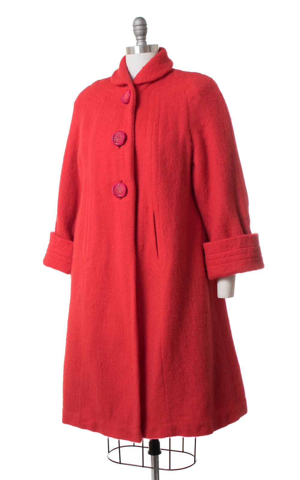 1950s Red Wool Swing Coat with Candy Buttons