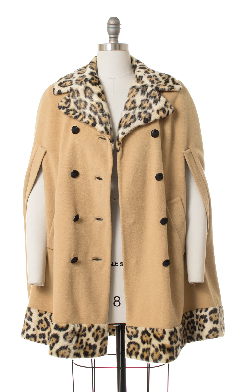 1960s Leopard Print Faux Fur & Wool Cape