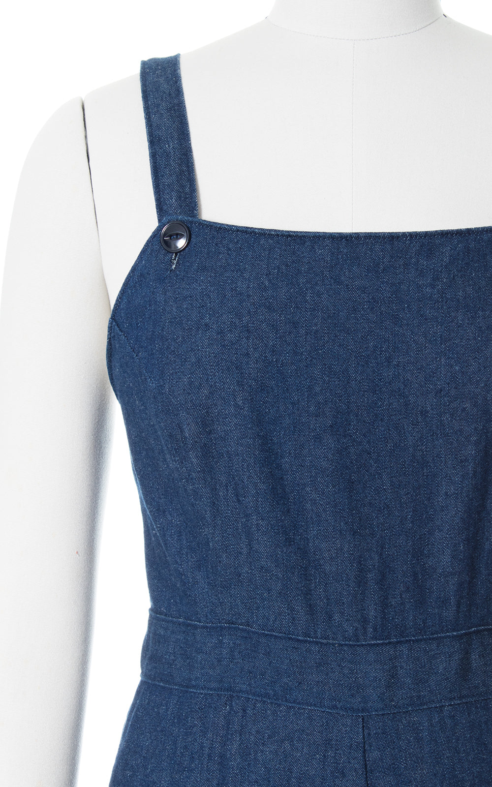 1940s Style Denim Side Button Wide Leg Overalls