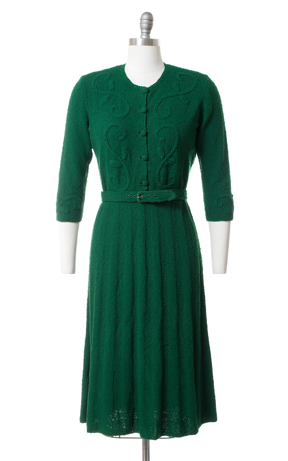 1940s Forest Green Knit Wool Dress | medium/large 1940s Forest Green Knit Wool Dress | medium/large