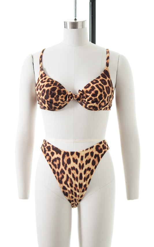 1980s 1990s Leopard Print High Cut Bikini