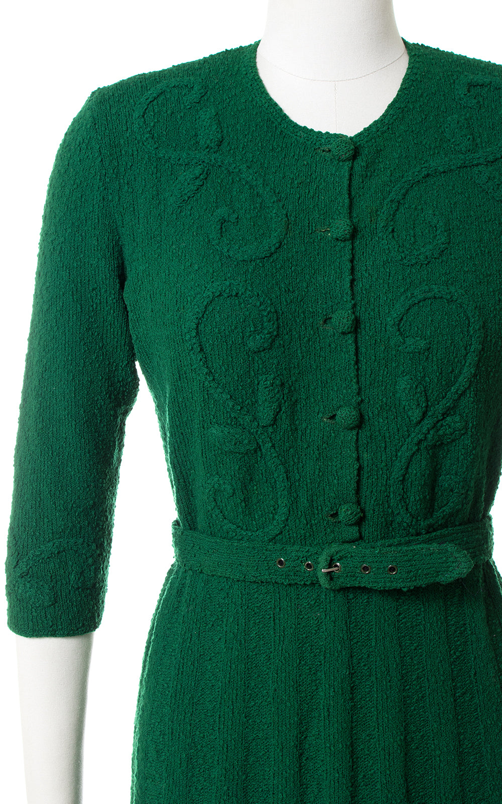 1940s Forest Green Knit Wool Dress