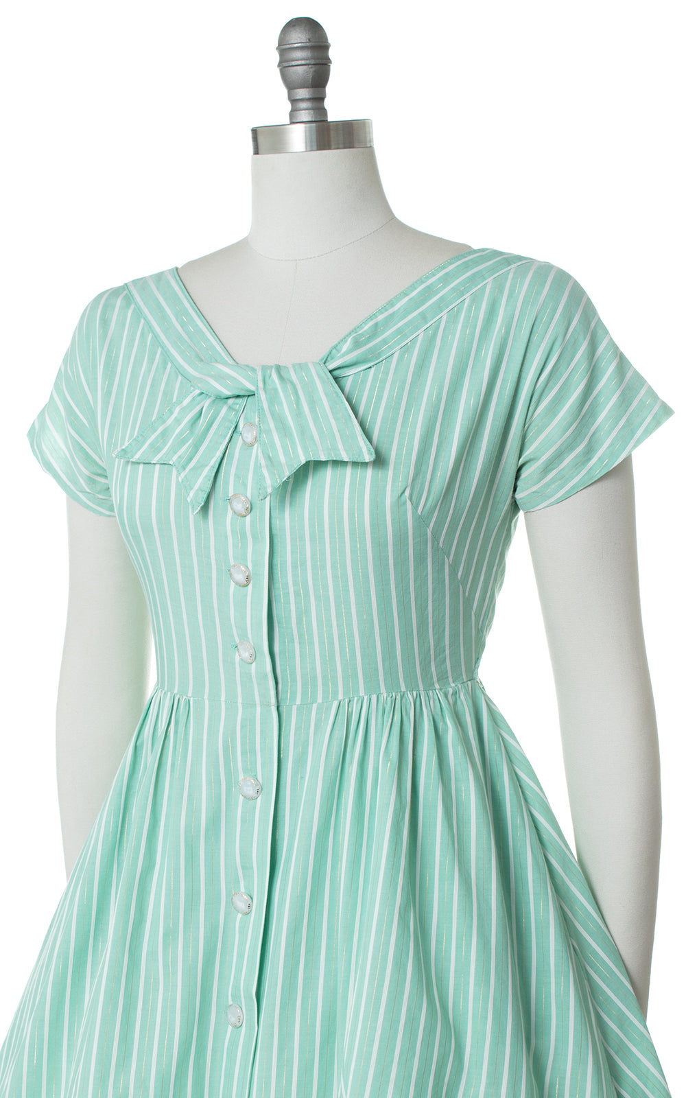 1960s Gold Striped Mint Shirtwaist Dress