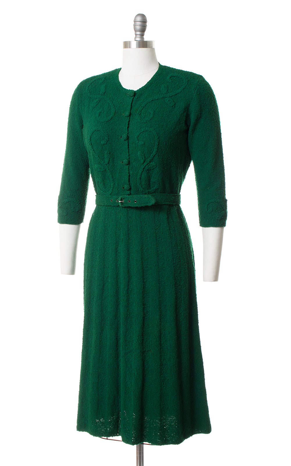 1940s Forest Green Knit Wool Dress | medium/large Birthday Life Vintage 1940s Forest Green Knit Wool Dress | medium/large Birthday Life Vintage