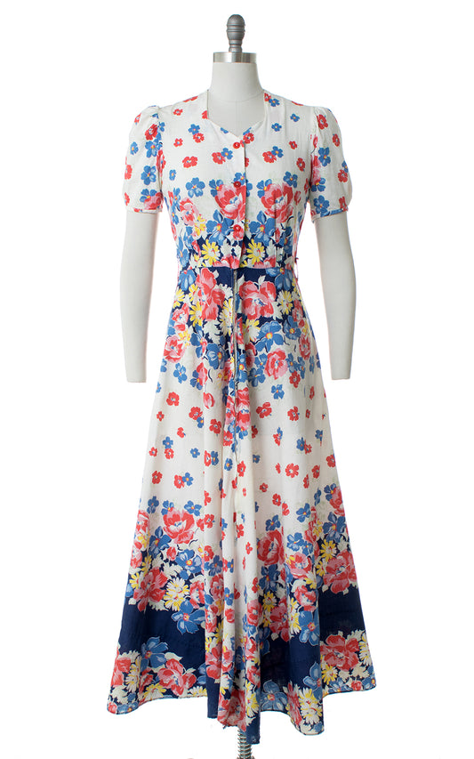 1940s Floral Cotton Maxi Dress