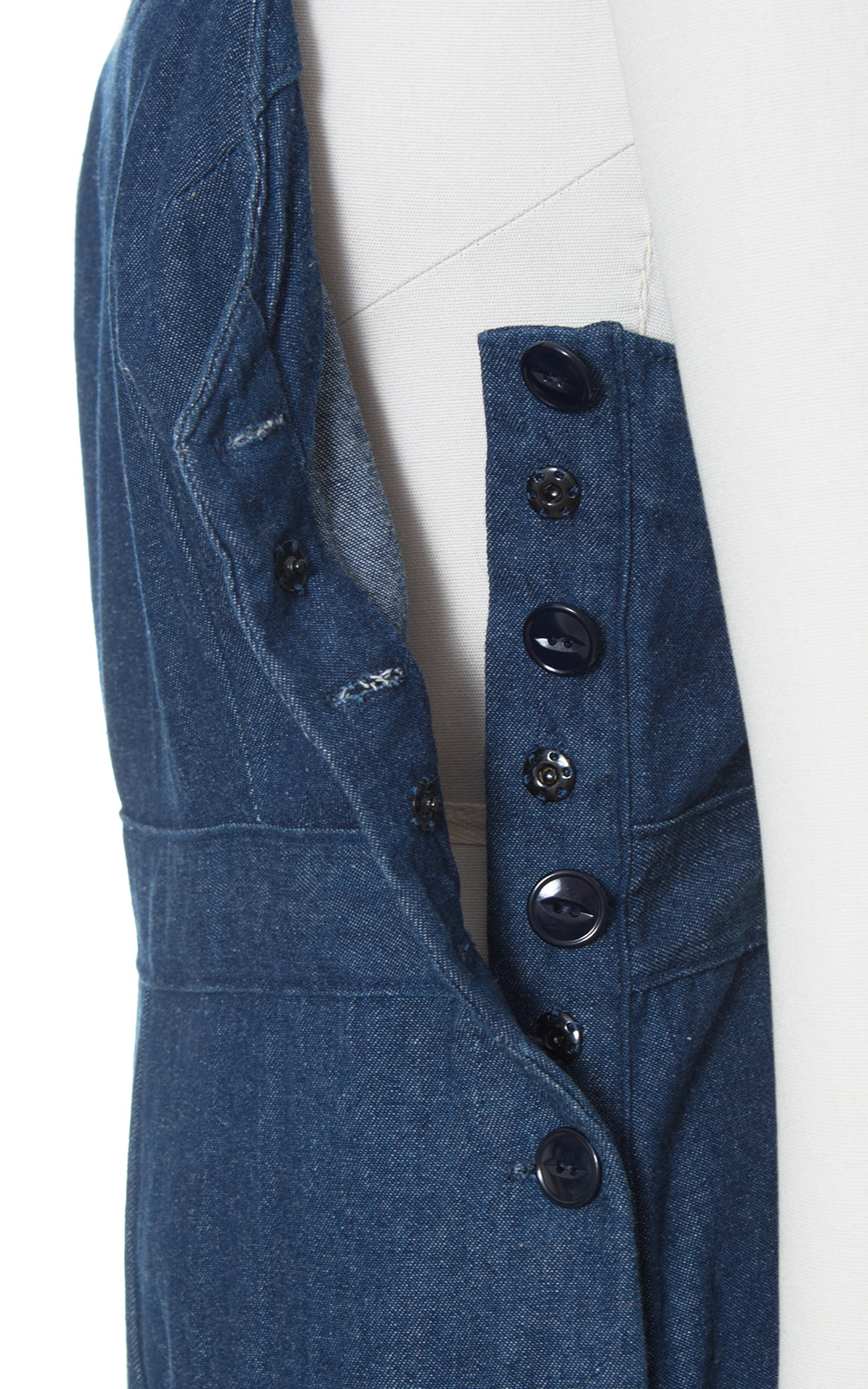 1940s Style Denim Side Button Wide Leg Overalls