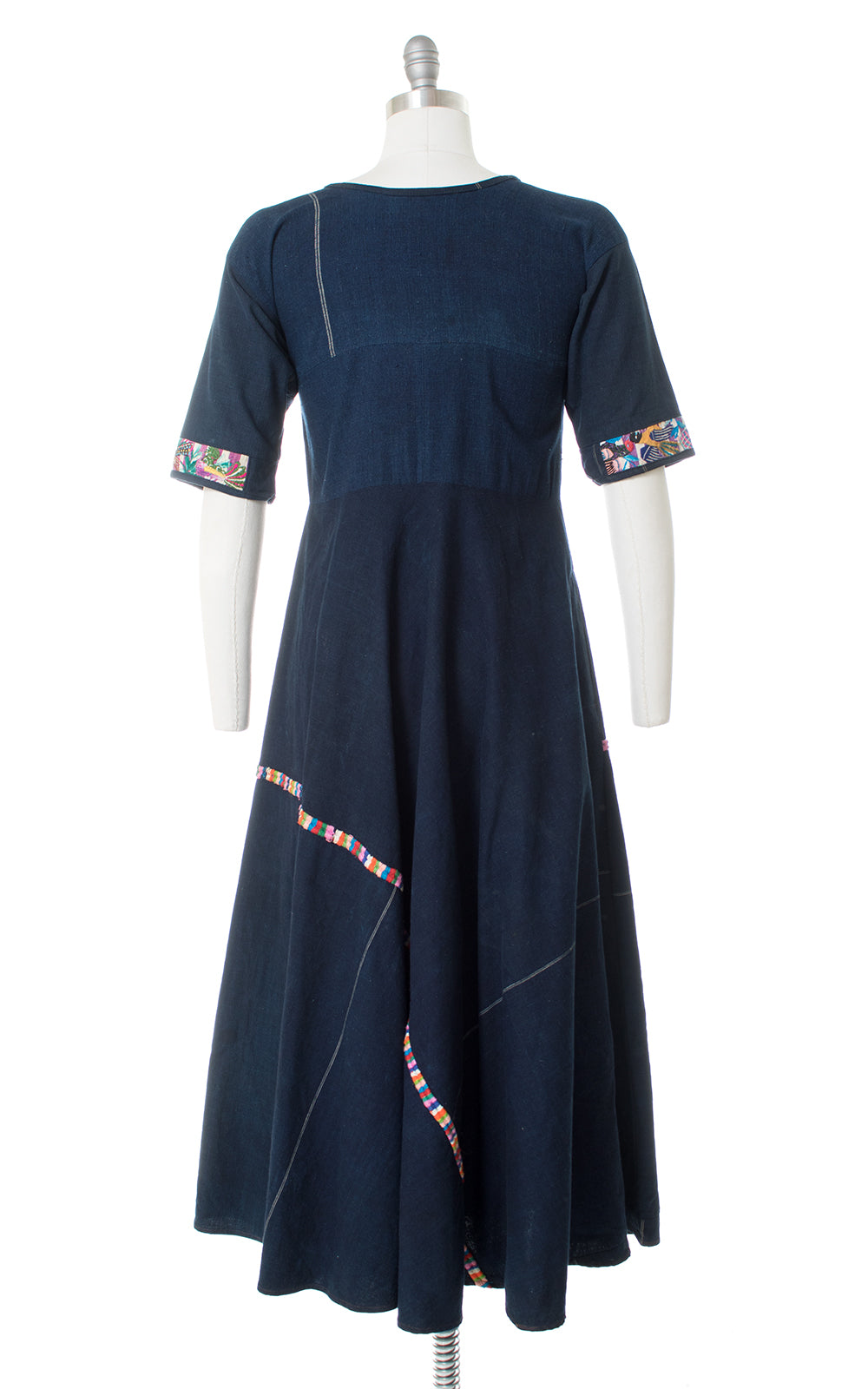 1970s Rose Embroidered Huipil Maxi Dress
