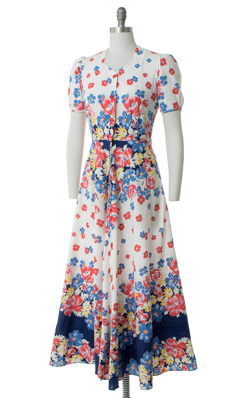 1940s Floral Cotton Maxi Dress