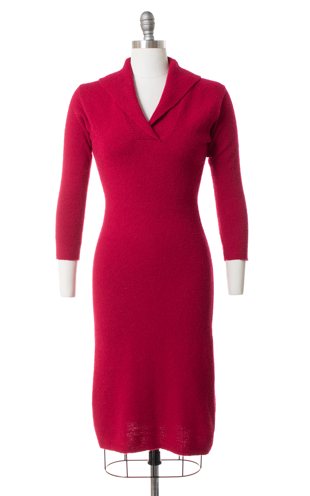 1950s Raspberry Wool Chenille Sweater Dress