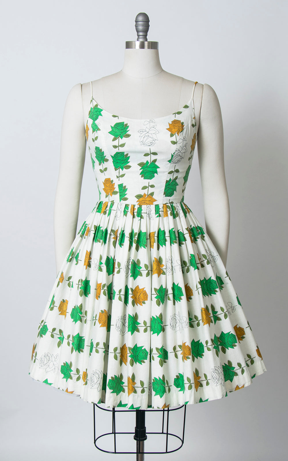 1950s Illustrated Rose Print Cotton Sundress | small