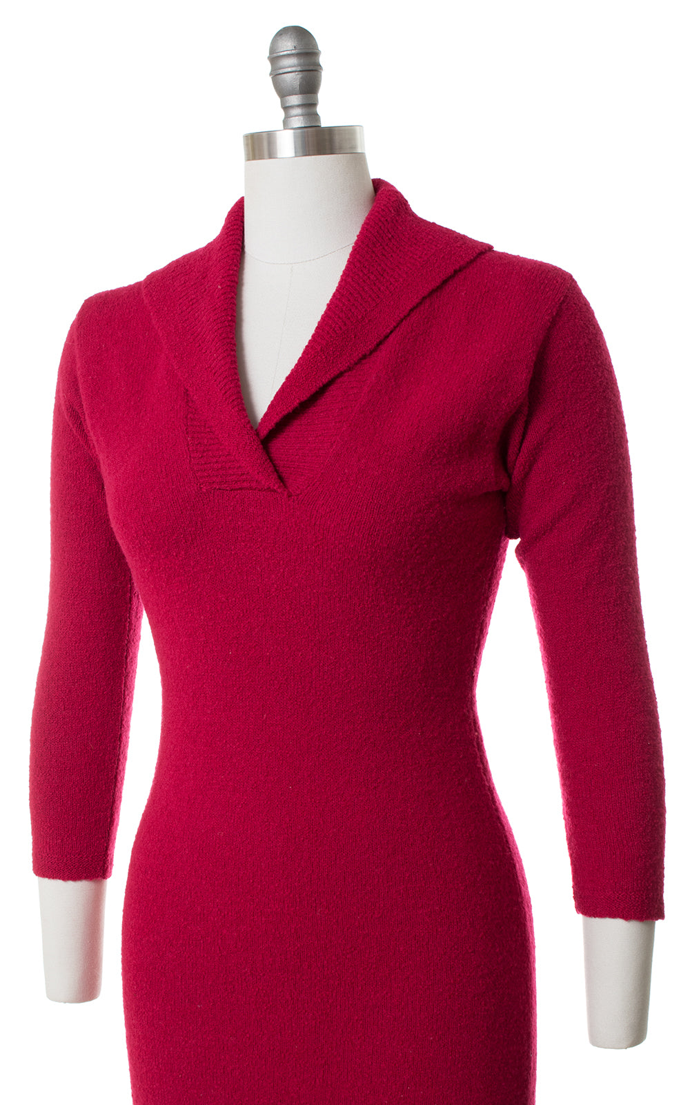 1950s Raspberry Wool Chenille Sweater Dress