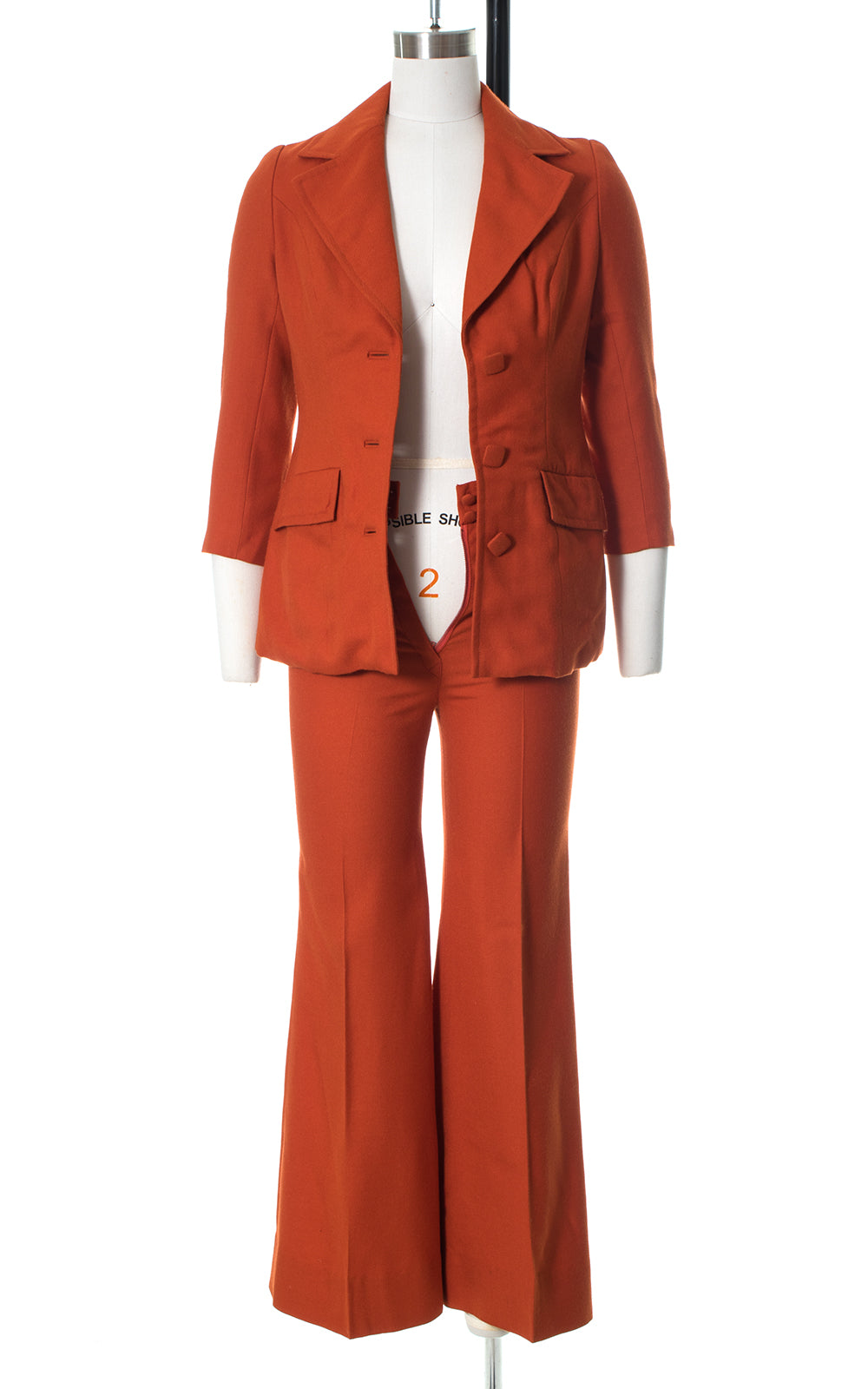 1970s Burnt Orange Wool Blend Pantsuit