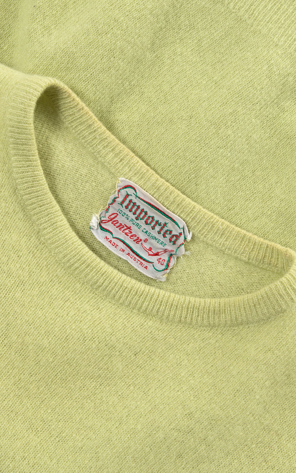 1950s Jantzen Pastel Tomatillo Green Cashmere Sweater Top | medium/large