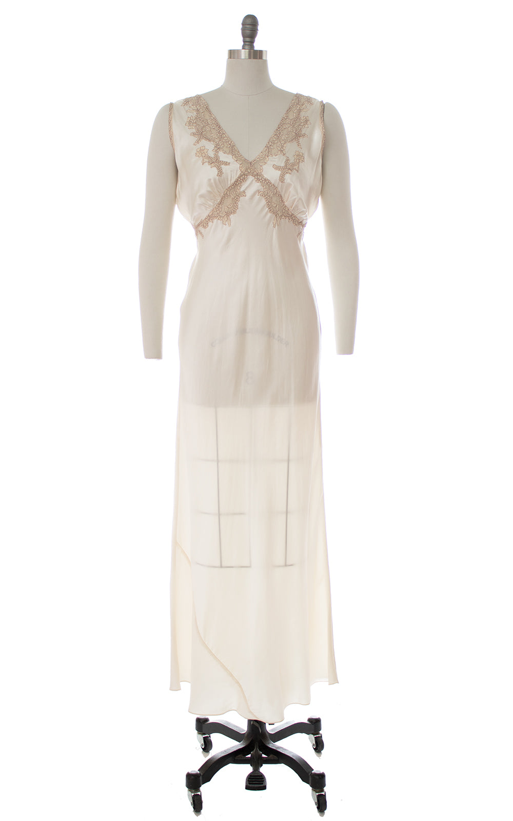 1940s Bias-Cut Ivory Rayon Satin Nightgown