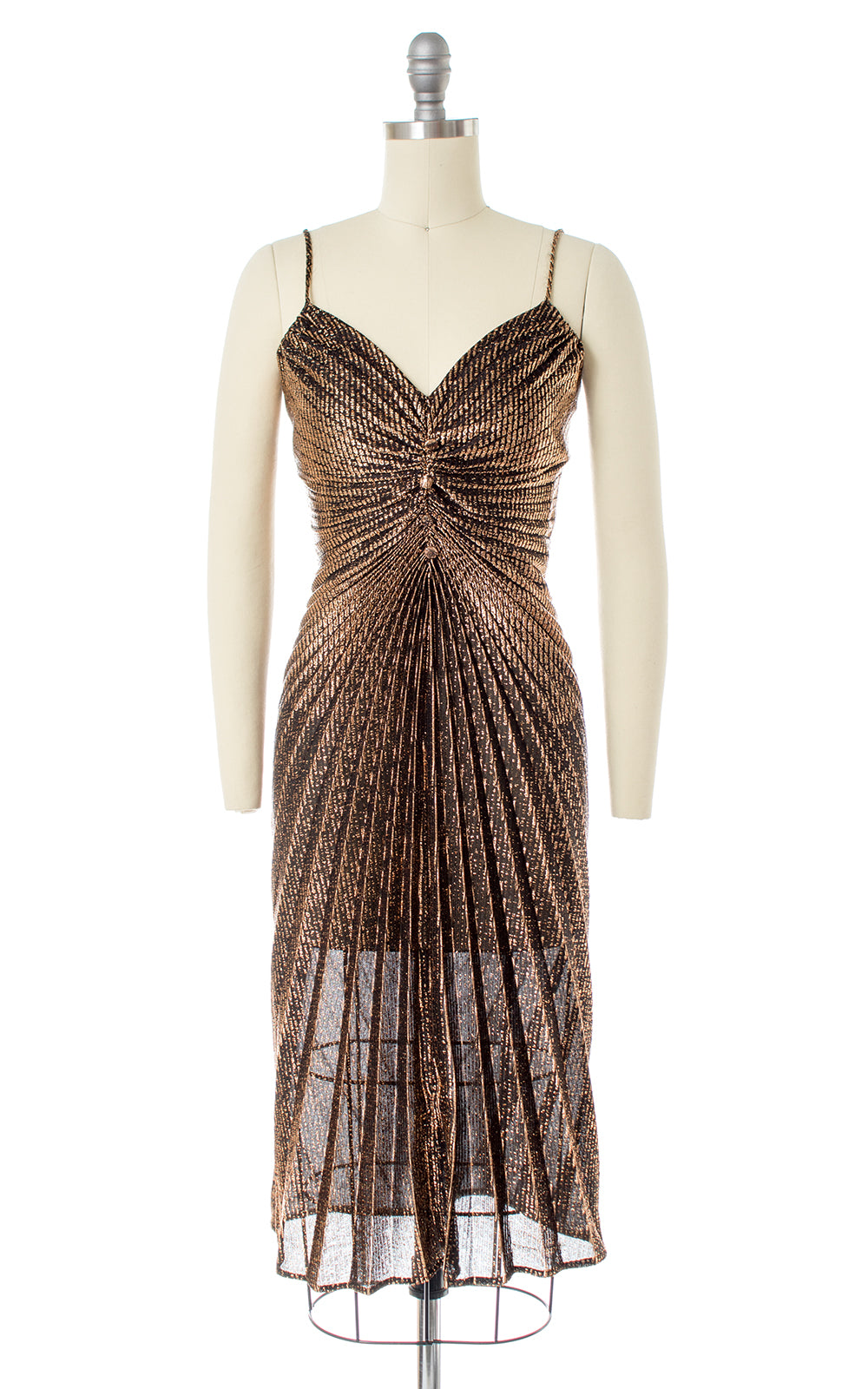 1950s Style Travilla Inspired Gold Accordion Pleated Party Dress